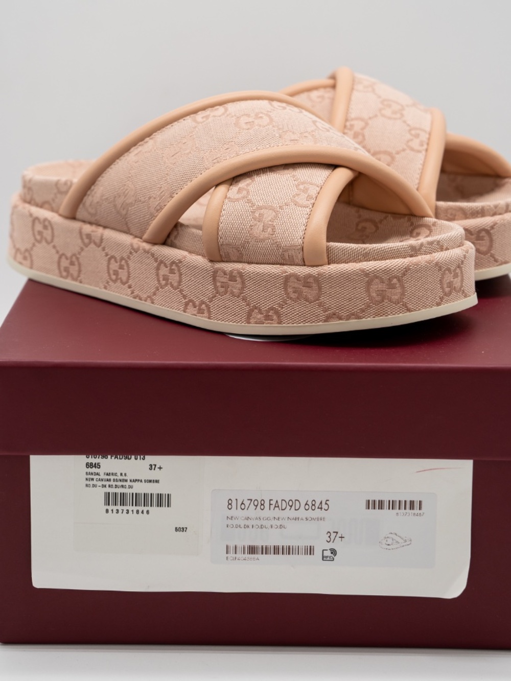 size 37.5G 7.5 US Gucci GG Platform Slides Sandals Pink - Picture 10 of 11